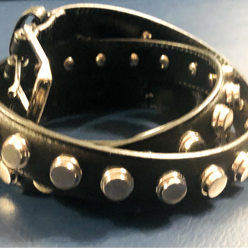 SAINT LAURENT MEN’S CLOUS MONET BLACK LEATHER BELT SILVER STUDS  XL SZ 95